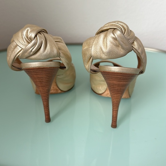 Giuseppe Zanotti Metallic Gold Leather Peep Toe Platform Heels With Shoe Bag - Picture 5 of 14